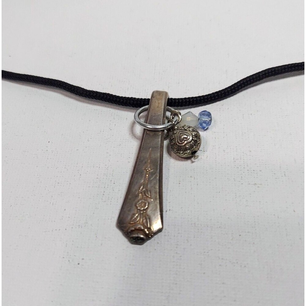 Necklace silver spoon handle beads on cord 20"
